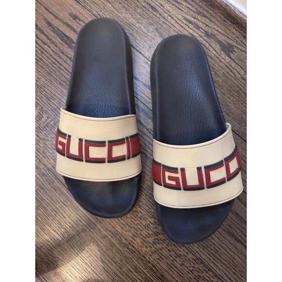 Gucci Mens Pursuit Logo Pool Slides Sandals Slip On US Sz 11 - Picture 1 of 16